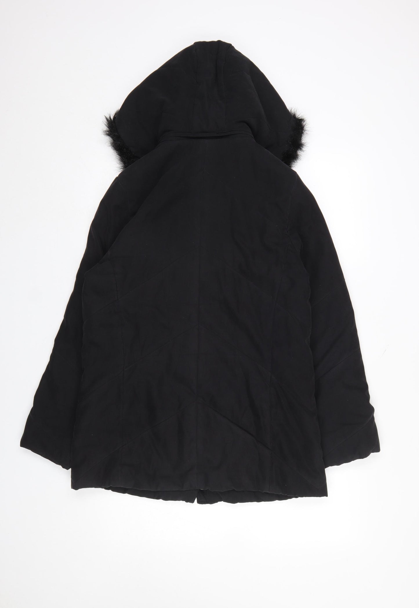 Berkertex Women's Black Faux Fur Hooded Parka Coat Size 10