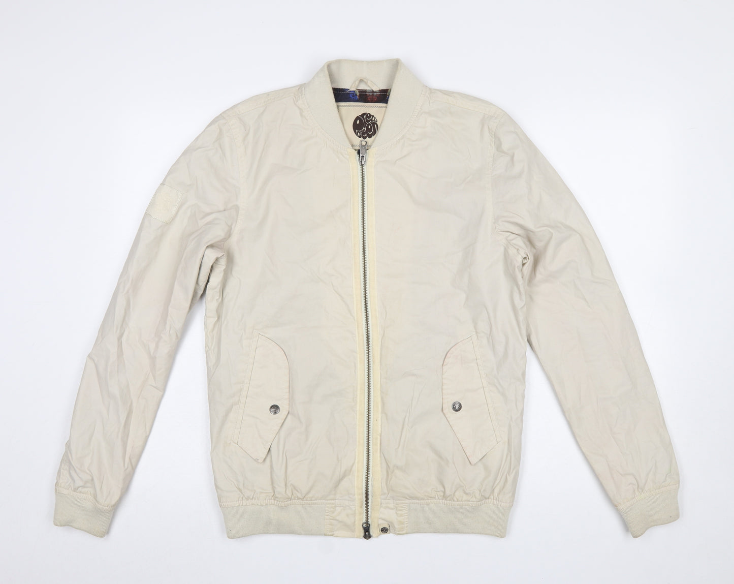 Pretty Green Men's Beige Bomber Jacket Size S Cotton Casual