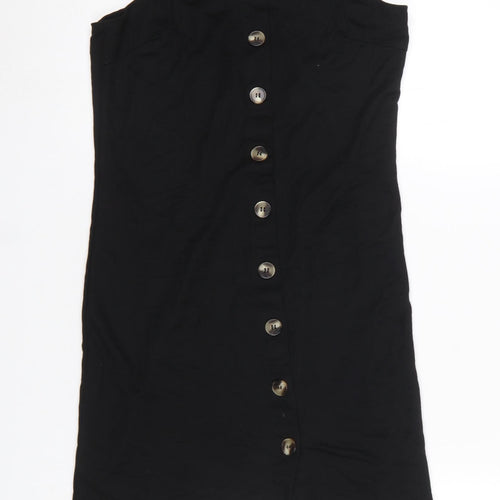 Oasis Women Black XS Button Front Sleeveless Short Pinafore Dress