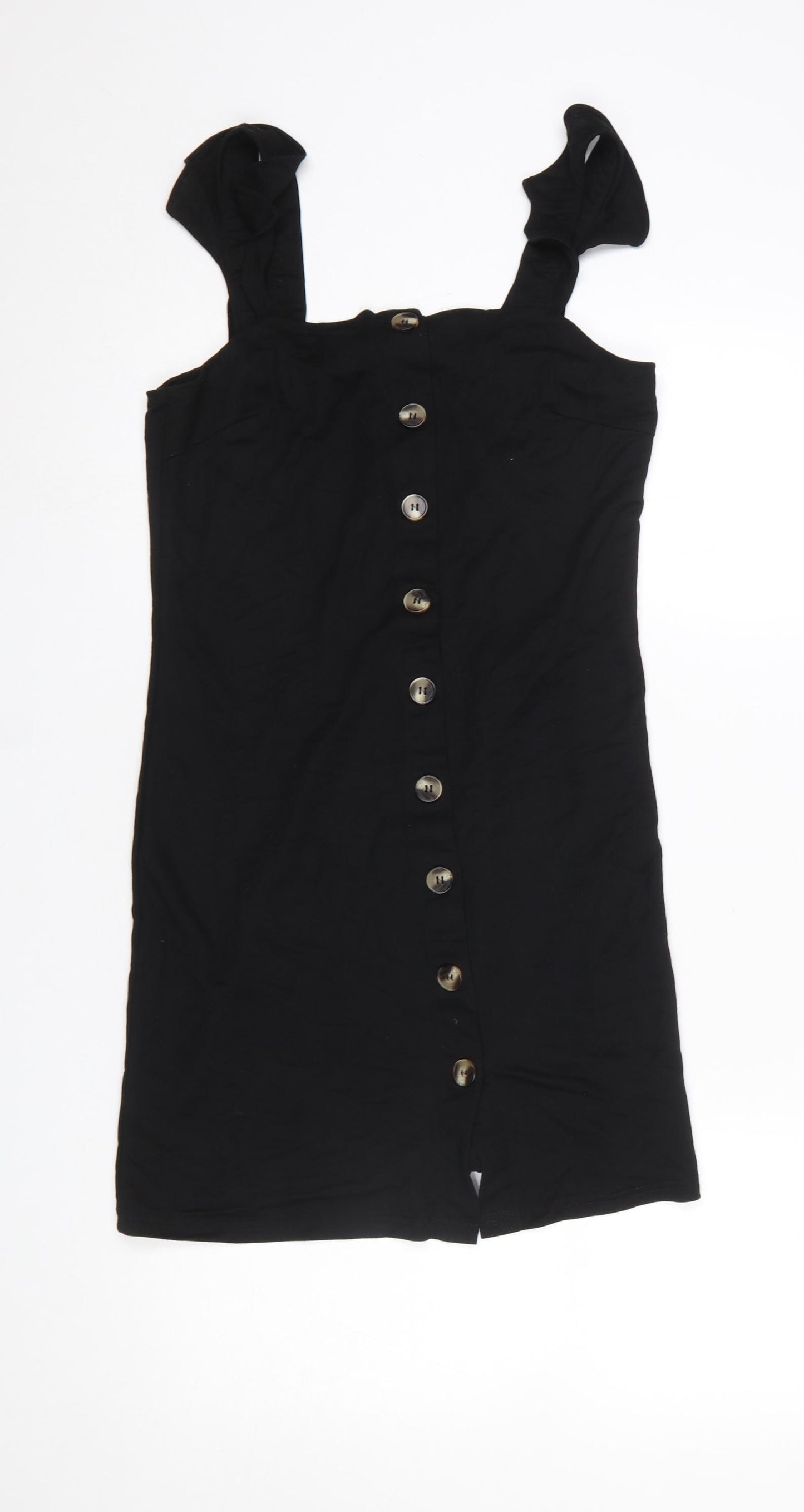 Oasis Women Black XS Button Front Sleeveless Short Pinafore Dress