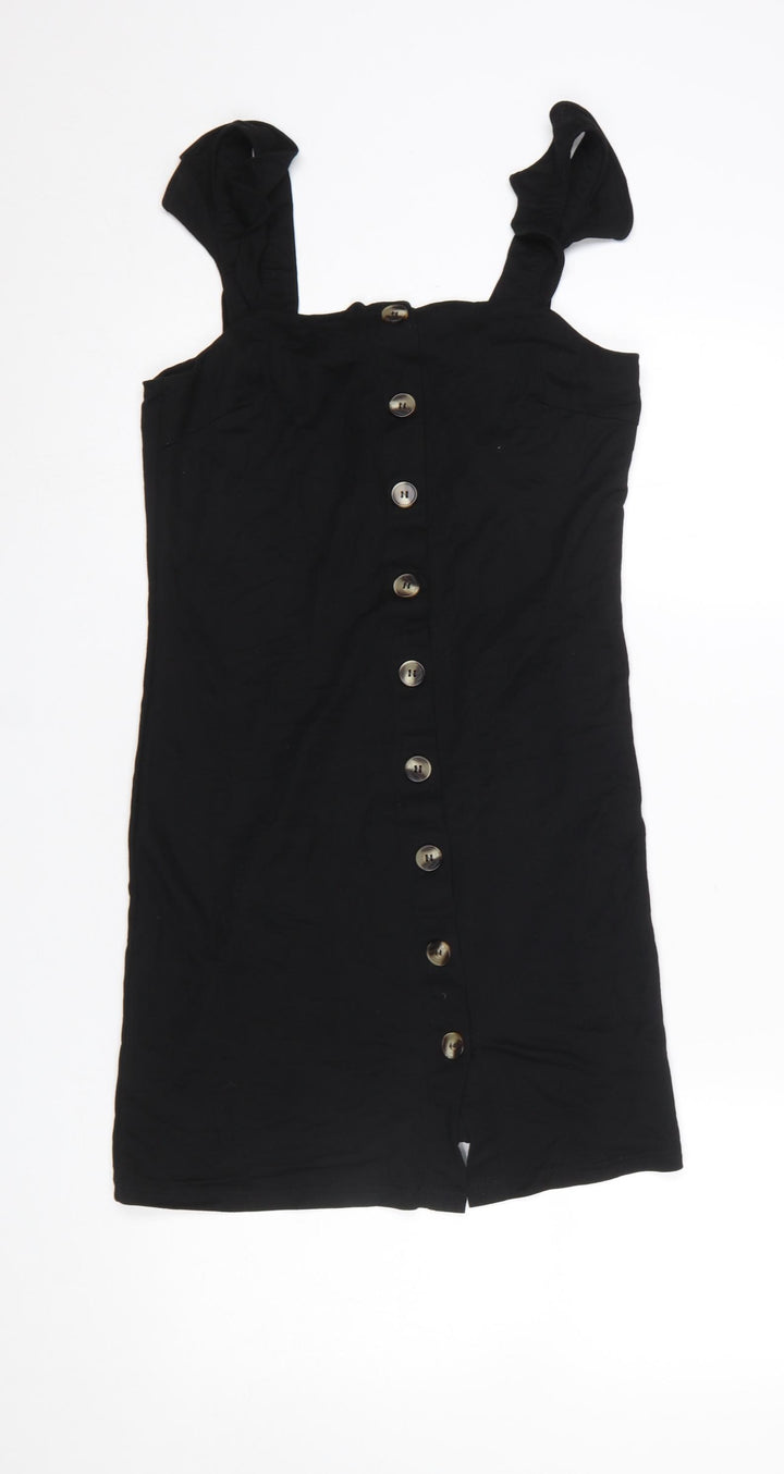Oasis Women Black XS Button Front Sleeveless Short Pinafore Dress
