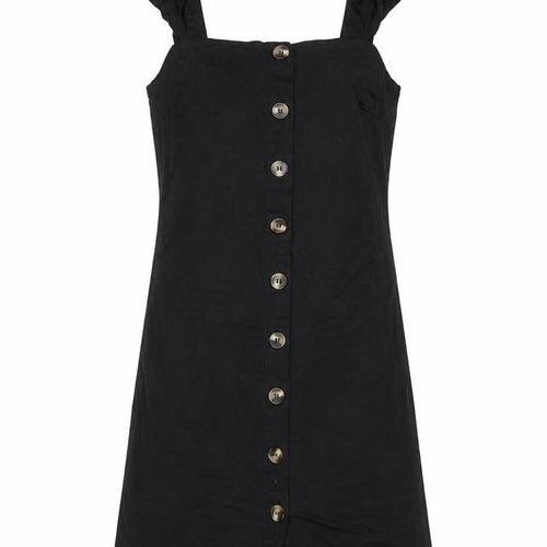 Oasis Women Black XS Button Front Sleeveless Short Pinafore Dress