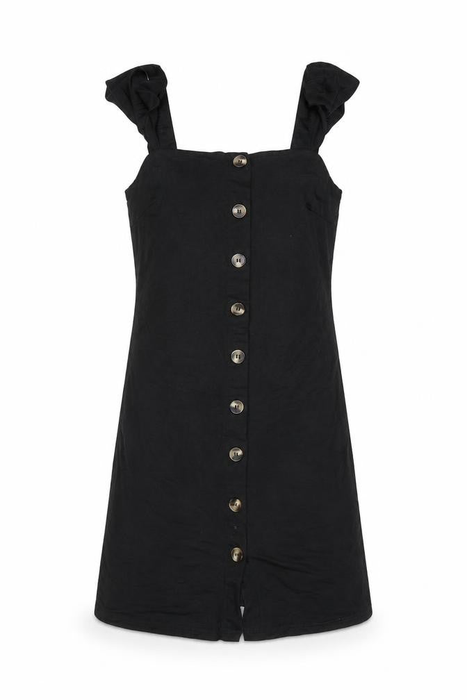 Oasis Women Black XS Button Front Sleeveless Short Pinafore Dress
