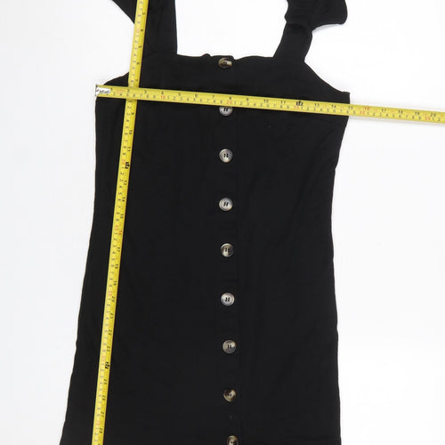 Oasis Women Black XS Button Front Sleeveless Short Pinafore Dress