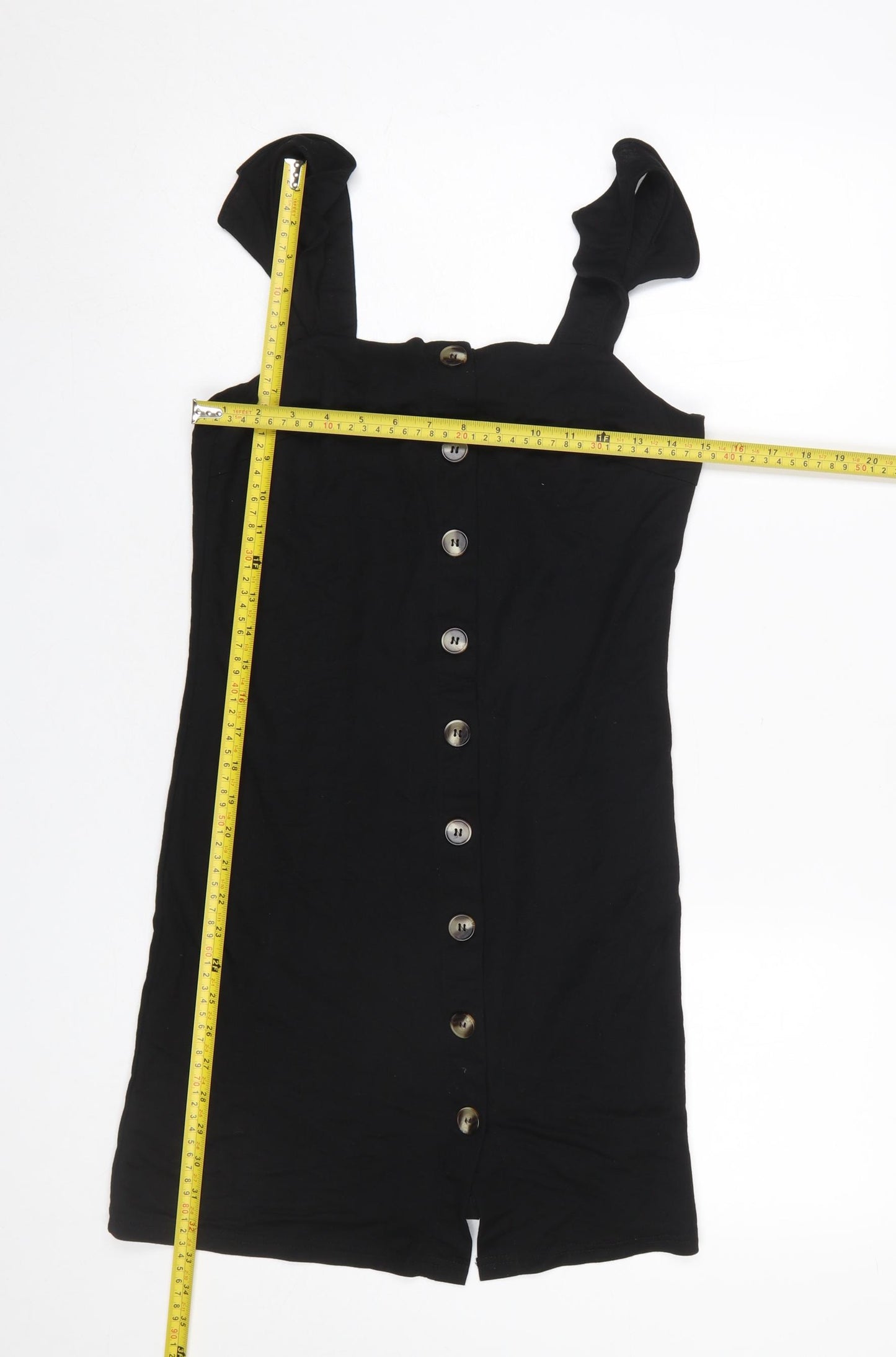 Oasis Women Black XS Button Front Sleeveless Short Pinafore Dress