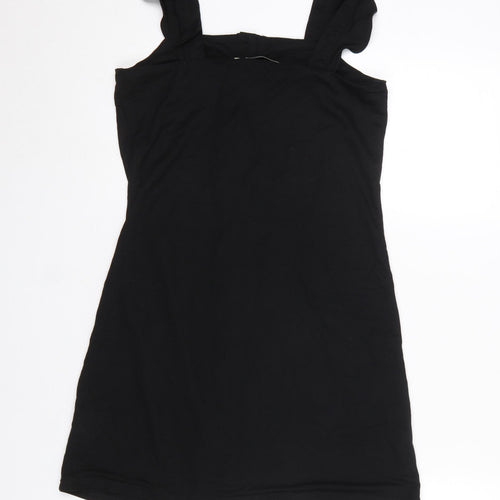 Oasis Women Black XS Button Front Sleeveless Short Pinafore Dress