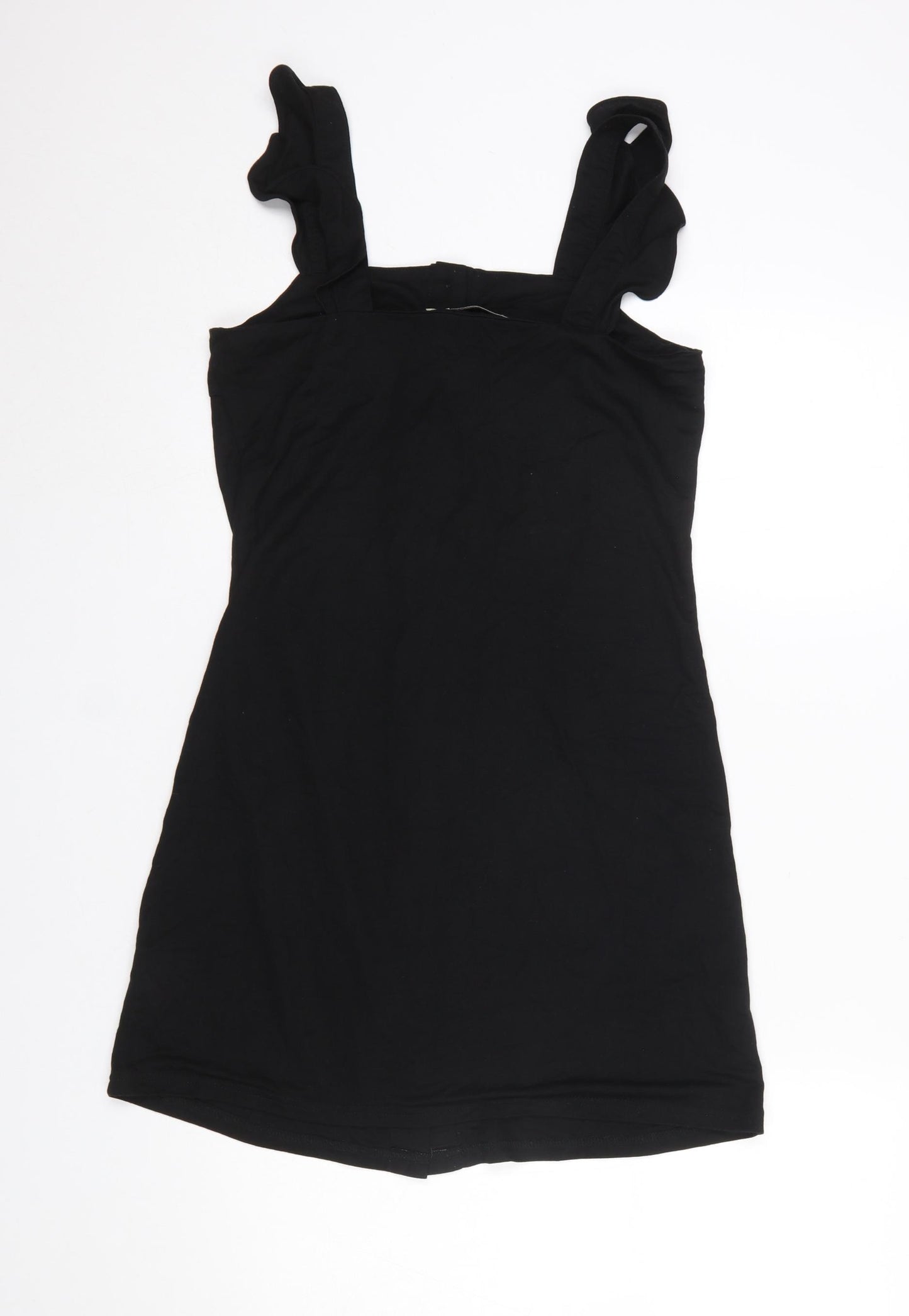 Oasis Women Black XS Button Front Sleeveless Short Pinafore Dress