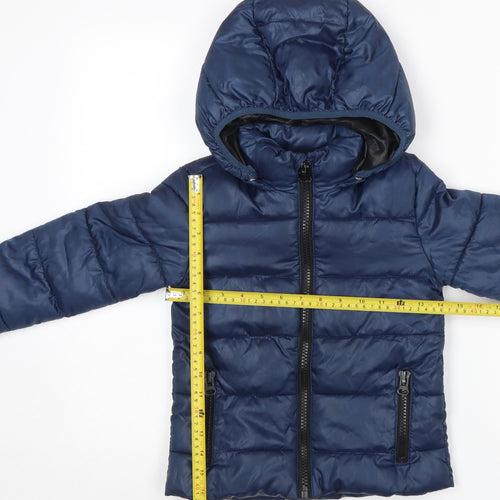 Mango Kids Boys Blue Hooded Puffer Jacket 5-6 Years Winter Polyester