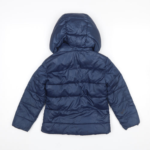 Mango Kids Boys Blue Hooded Puffer Jacket 5-6 Years Winter Polyester