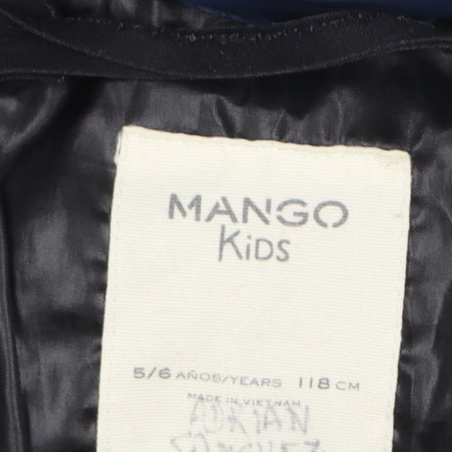 Mango Kids Boys Blue Hooded Puffer Jacket 5-6 Years Winter Polyester
