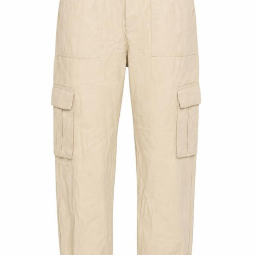 Zara Women Beige Cotton Cargo Trousers S Relaxed Fit Drawstring