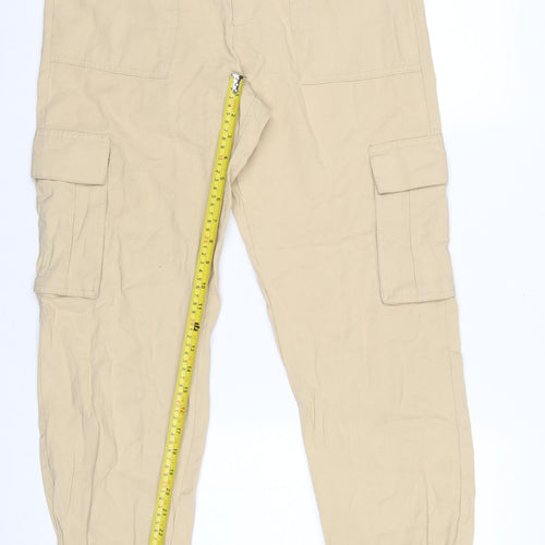 Zara Women Beige Cotton Cargo Trousers S Relaxed Fit Drawstring