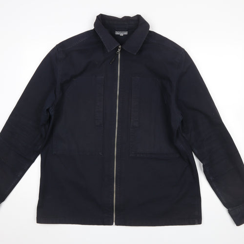 George Men's Blue Cotton Zip-Up Twill Jacket Size L
