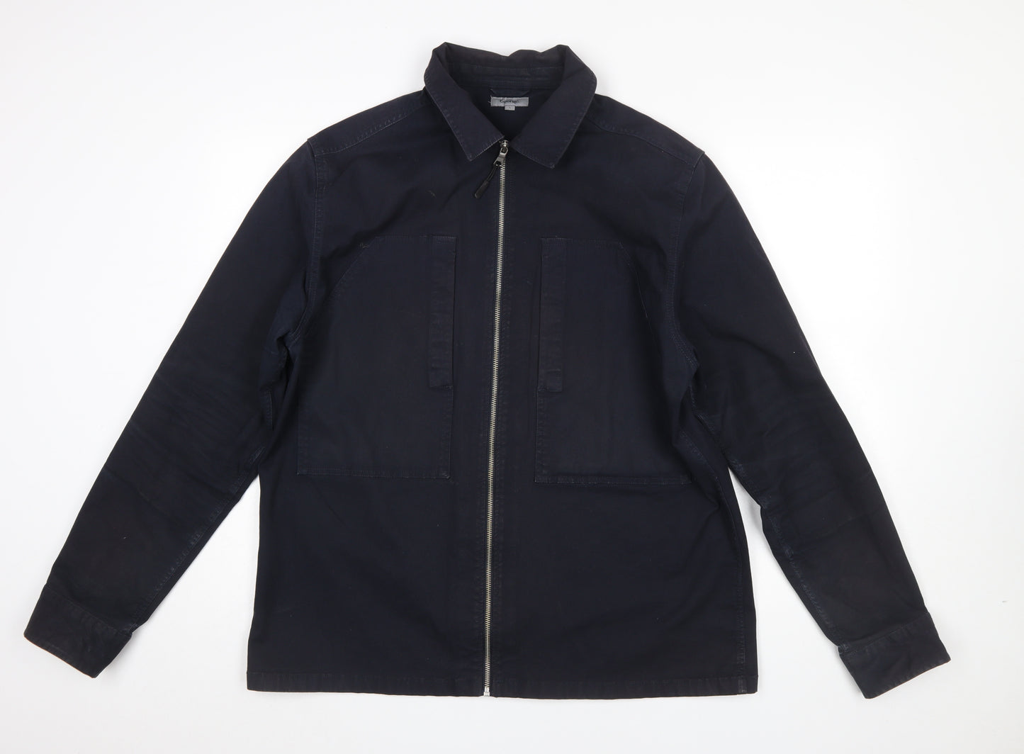 George Men's Blue Cotton Zip-Up Twill Jacket Size L