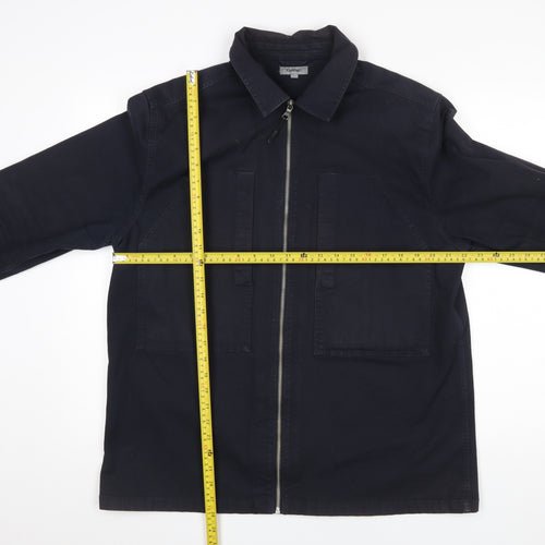 George Men's Blue Cotton Zip-Up Twill Jacket Size L