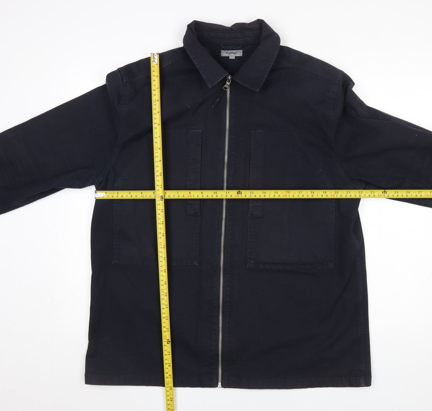 George Men's Blue Cotton Zip-Up Twill Jacket Size L