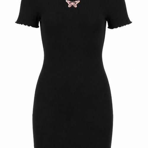 H&M Women’s Black Butterfly Bodycon Short Sleeve Mini Dress XS