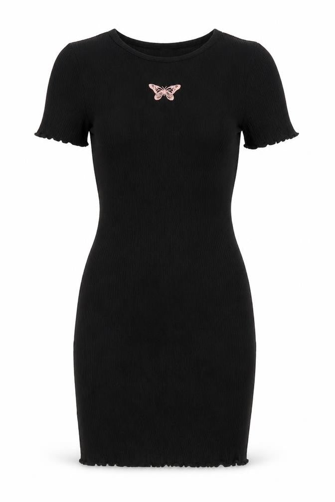 H&M Women’s Black Butterfly Bodycon Short Sleeve Mini Dress XS