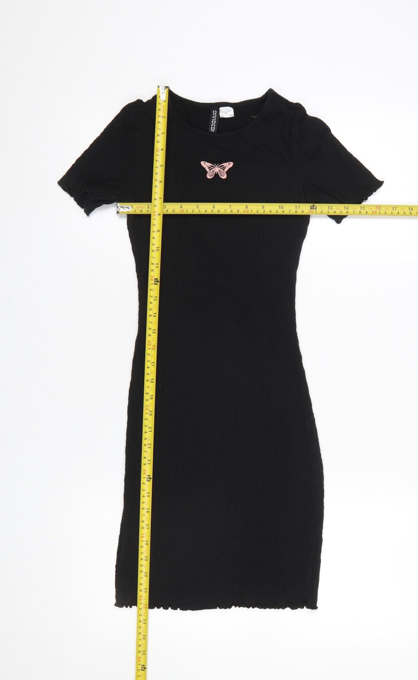 H&M Women’s Black Butterfly Bodycon Short Sleeve Mini Dress XS