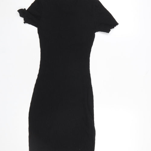 H&M Women’s Black Butterfly Bodycon Short Sleeve Mini Dress XS