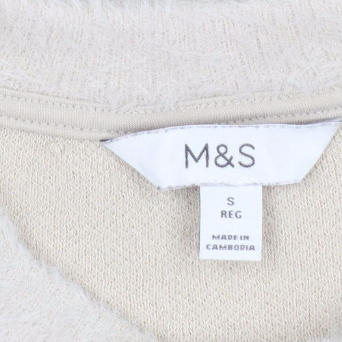 Marks and Spencer Women Beige Fleece Pullover Sweatshirt Size S