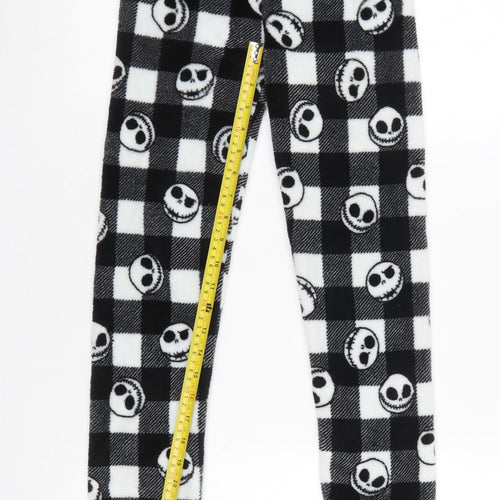 Primark Girls Black Check Jack Skellington Fleece Pyjama Pants 9-10 Years