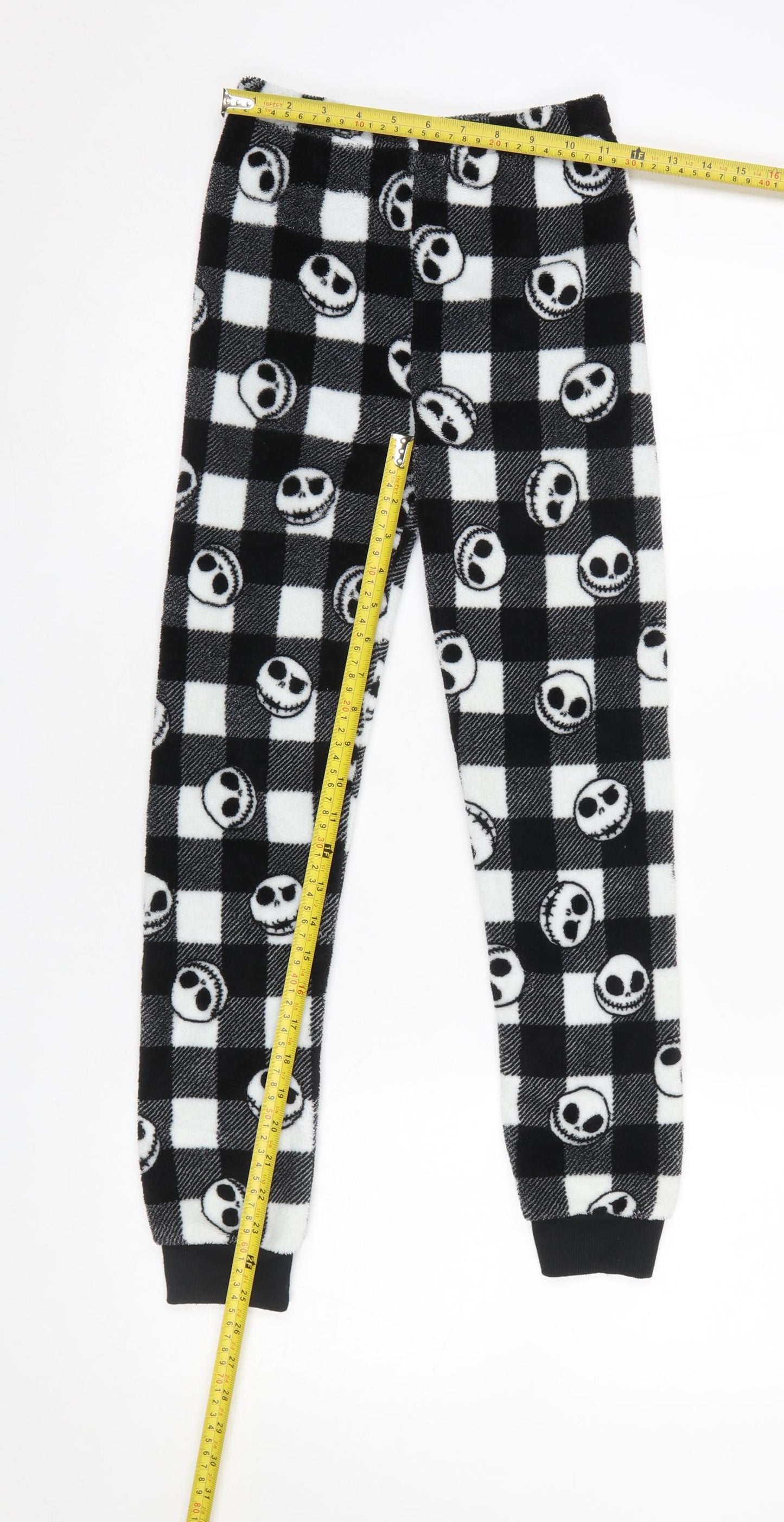 Primark Girls Black Check Jack Skellington Fleece Pyjama Pants 9-10 Years
