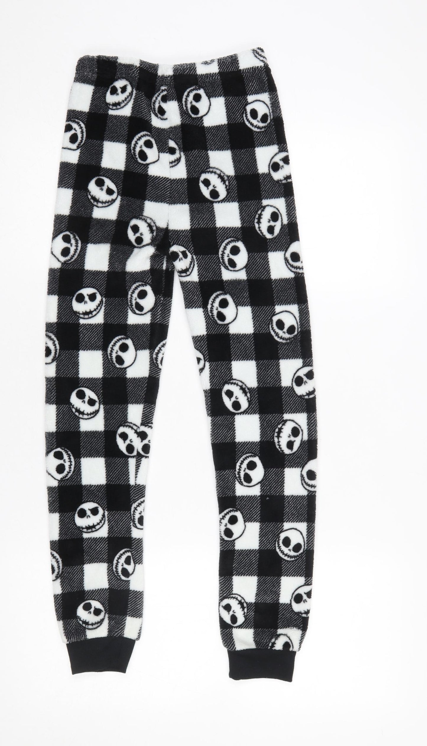 Primark Girls Black Check Jack Skellington Fleece Pyjama Pants 9-10 Years