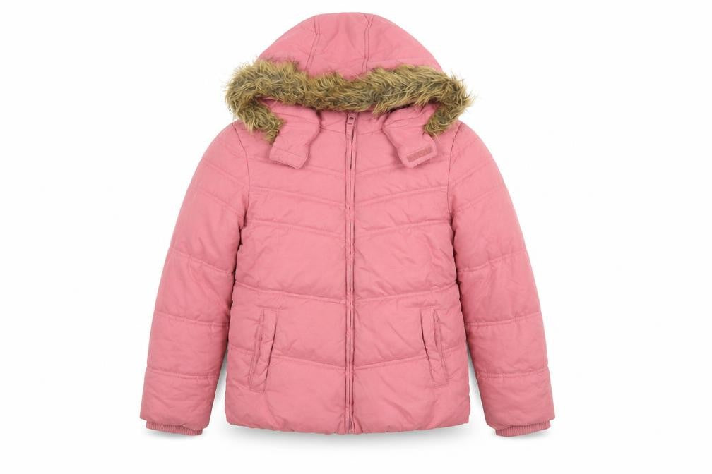 FatFace Girls Pink Faux Fur Hooded Puffer Jacket 12-13 Years Winter Coat