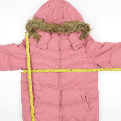 FatFace Girls Pink Faux Fur Hooded Puffer Jacket 12-13 Years Winter Coat