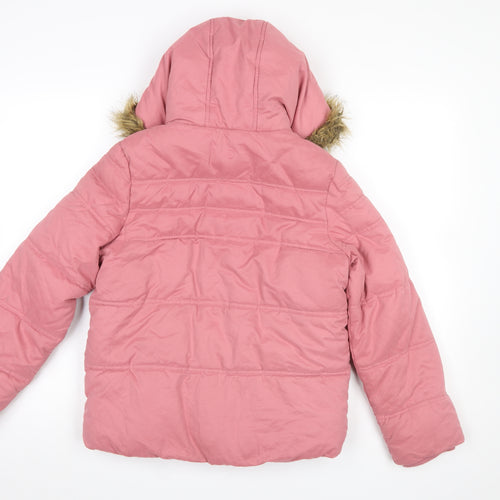 FatFace Girls Pink Faux Fur Hooded Puffer Jacket 12-13 Years Winter Coat
