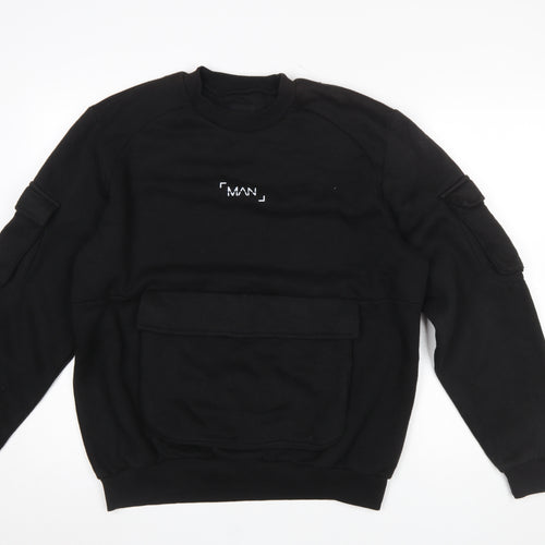 boohooMAN Men's Black Small Pullover Sweatshirt with Front Pocket