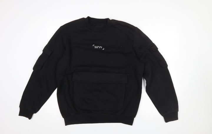 boohooMAN Men's Black Small Pullover Sweatshirt with Front Pocket