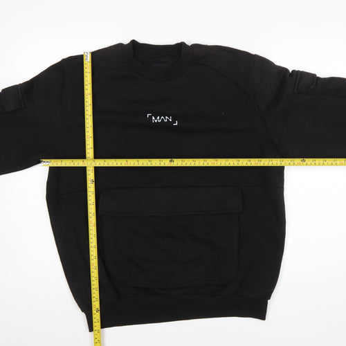 boohooMAN Men's Black Small Pullover Sweatshirt with Front Pocket