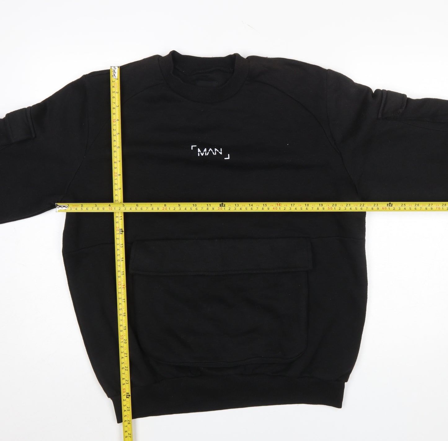 boohooMAN Men's Black Small Pullover Sweatshirt with Front Pocket