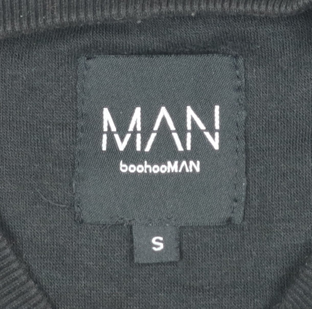 boohooMAN Men's Black Small Pullover Sweatshirt with Front Pocket