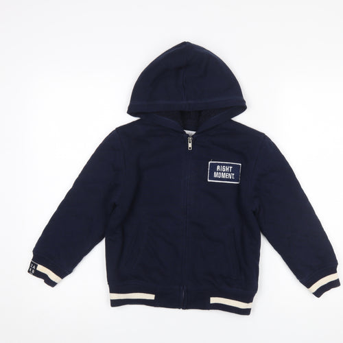 Zara Boys Navy Blue Full Zip Hoodie Size 7 Right Moment Embroidered