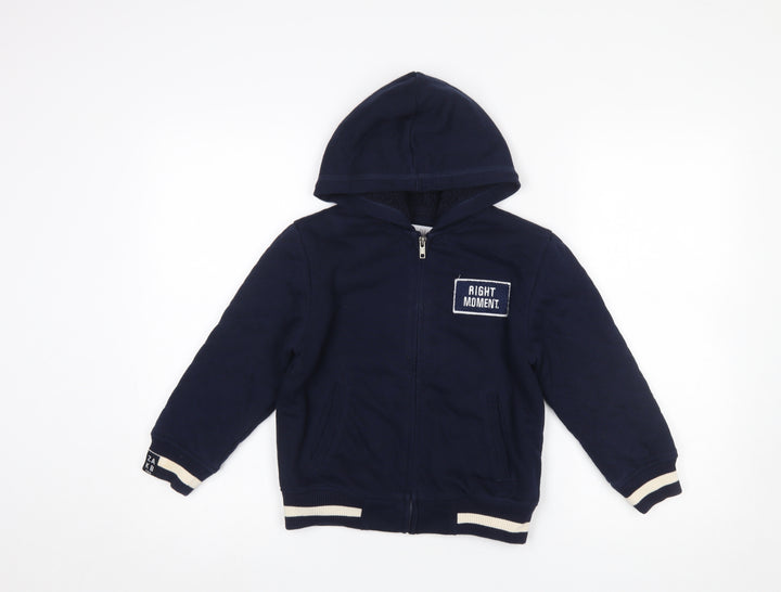Zara Boys Navy Blue Full Zip Hoodie Size 7 Right Moment Embroidered