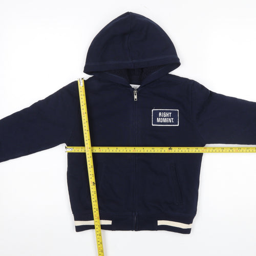 Zara Boys Navy Blue Full Zip Hoodie Size 7 Right Moment Embroidered