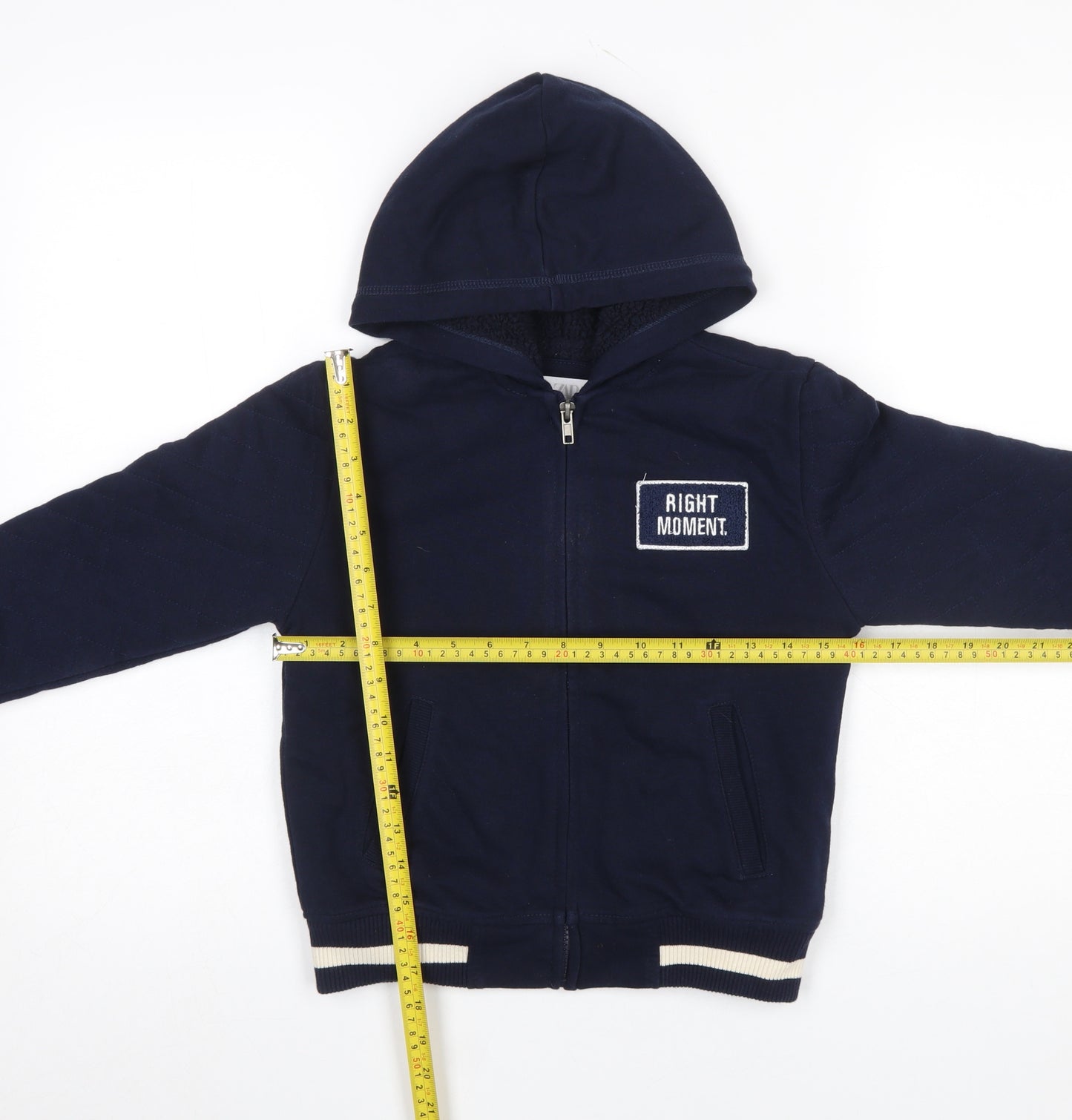 Zara Boys Navy Blue Full Zip Hoodie Size 7 Right Moment Embroidered