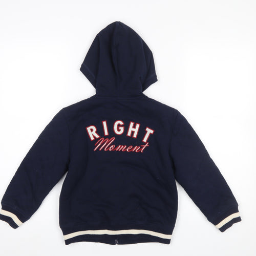Zara Boys Navy Blue Full Zip Hoodie Size 7 Right Moment Embroidered