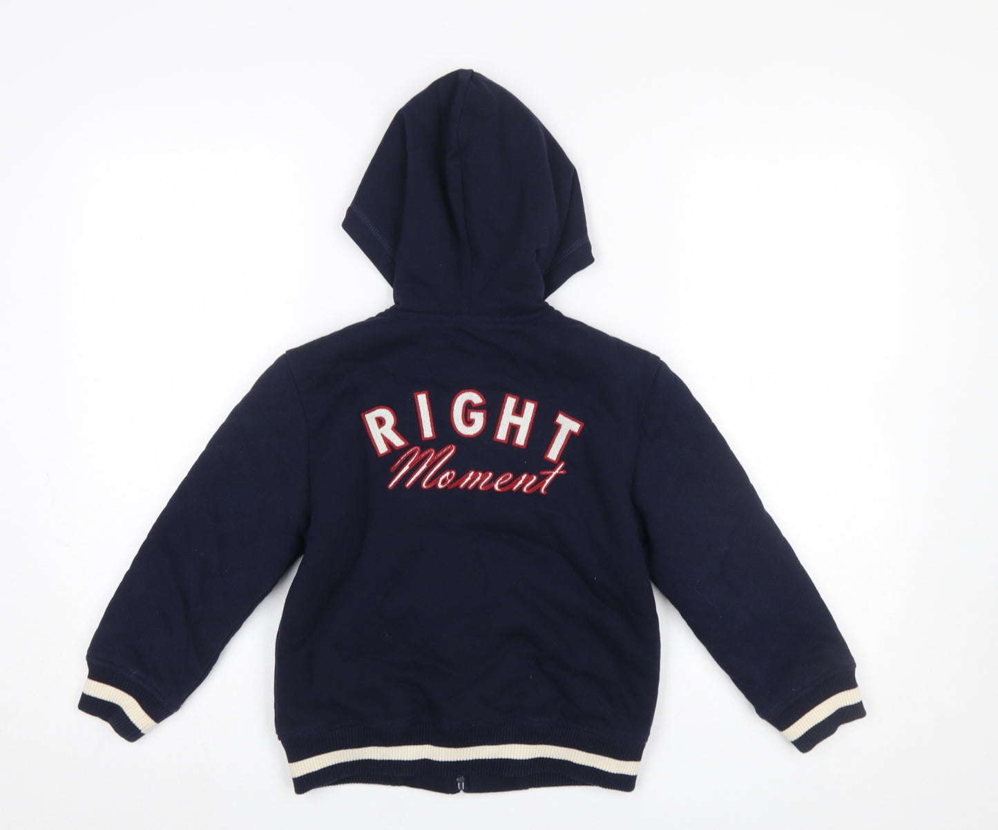 Zara Boys Navy Blue Full Zip Hoodie Size 7 Right Moment Embroidered