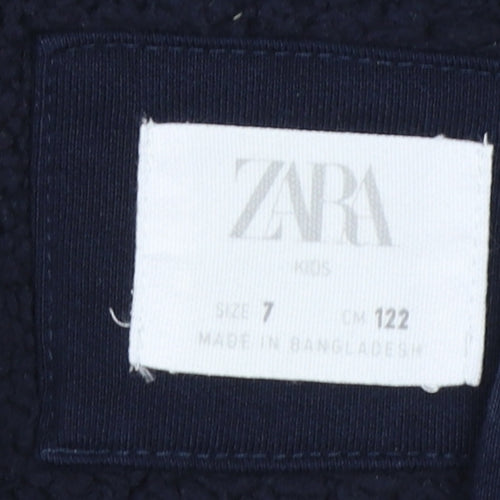 Zara Boys Navy Blue Full Zip Hoodie Size 7 Right Moment Embroidered