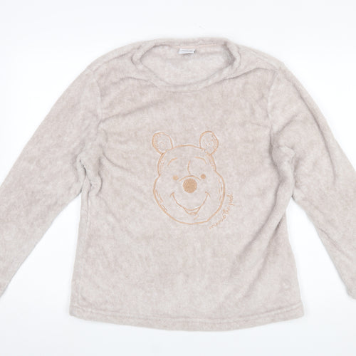Disney Winnie the Pooh Women Beige Fleece Long Sleeve Pyjama Top Size 12-14