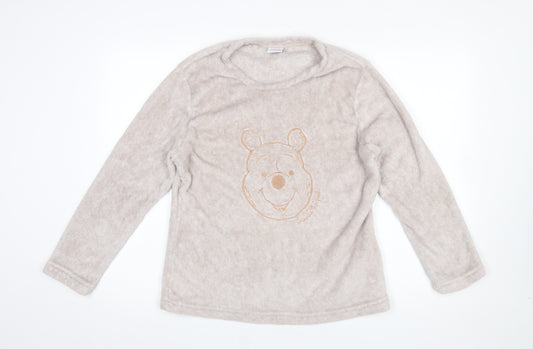 Disney Winnie the Pooh Women Beige Fleece Long Sleeve Pyjama Top Size 12-14