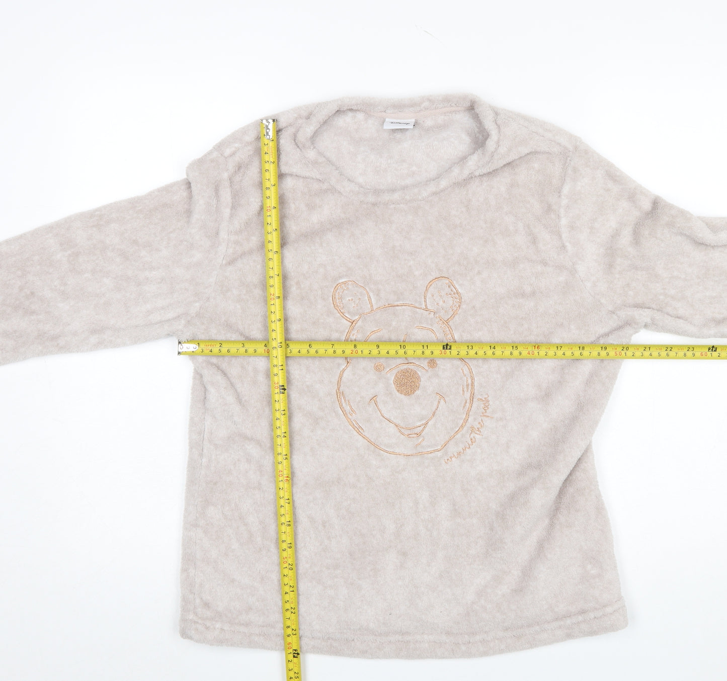 Disney Winnie the Pooh Women Beige Fleece Long Sleeve Pyjama Top Size 12-14