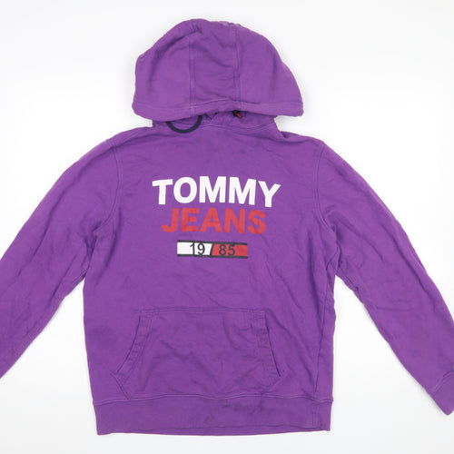 Tommy Jeans Men Purple Hoodie M Pullover Graphic Print Cotton