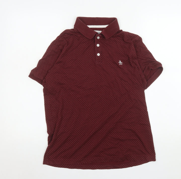 Original Penguin Men's Red Geometric Cotton Polo Shirt Size S