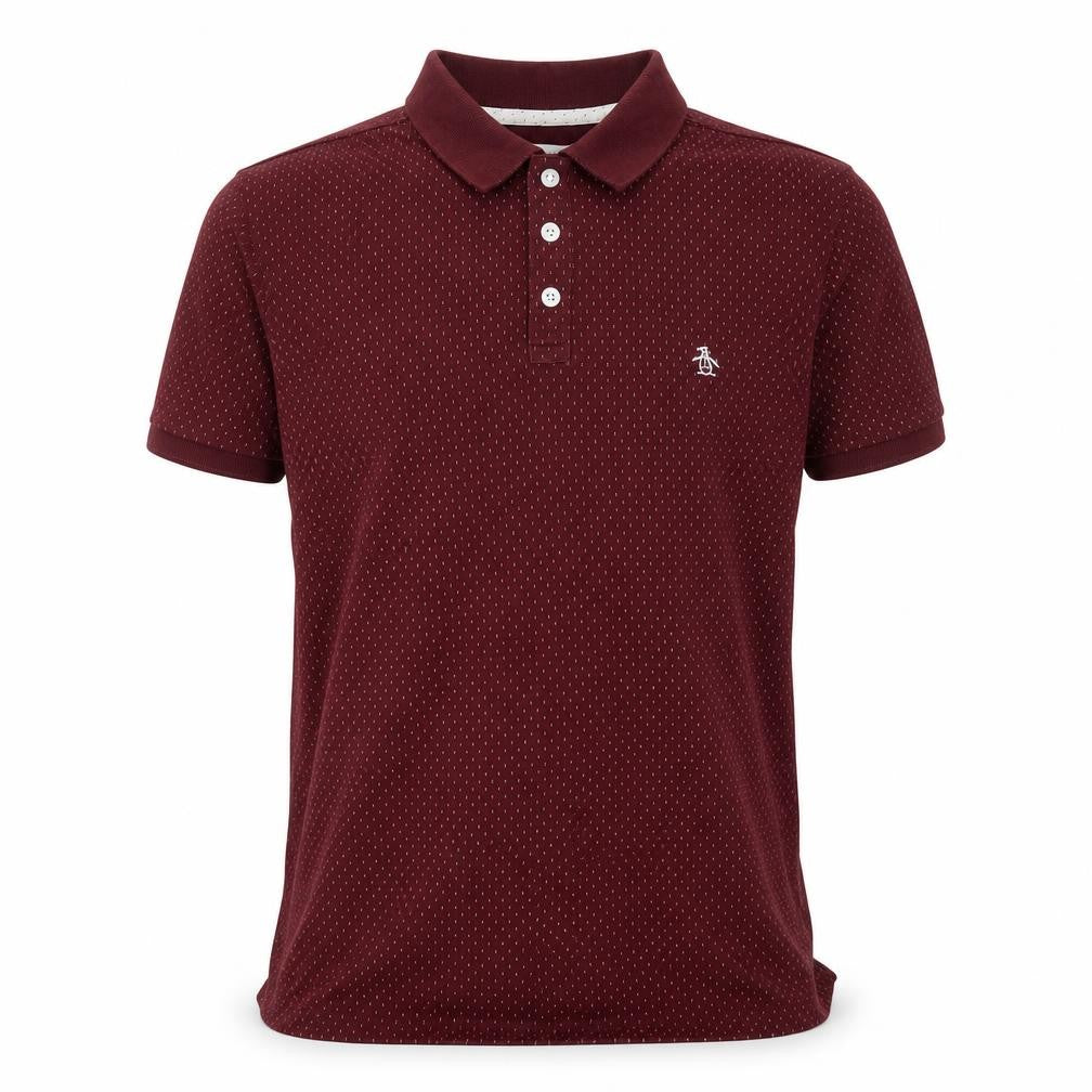 Original Penguin Men's Red Geometric Cotton Polo Shirt Size S