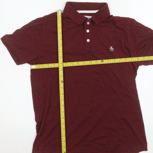 Original Penguin Men's Red Geometric Cotton Polo Shirt Size S